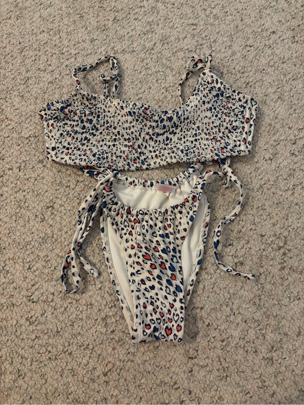 Xhilaration Cream Bikini with Blue, Red & Black Leopard Print